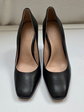 27 EDIT Black Leather Square-Toe Pumps